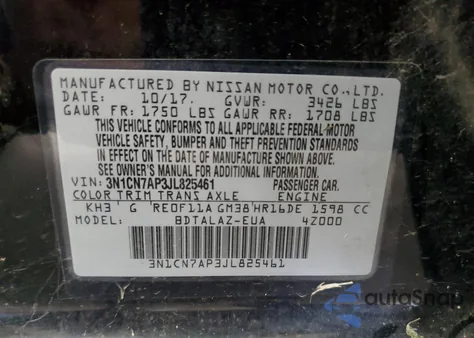 2018 Nissan Versa S z USA, uszkodzony, nr VIN 3N1CN7AP3JL825461